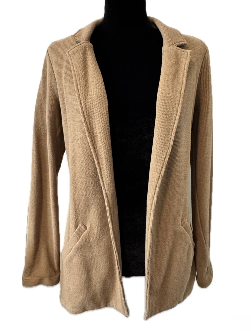 Marty M Tan Open Front Knit Blazer Cardigan Jacket Small